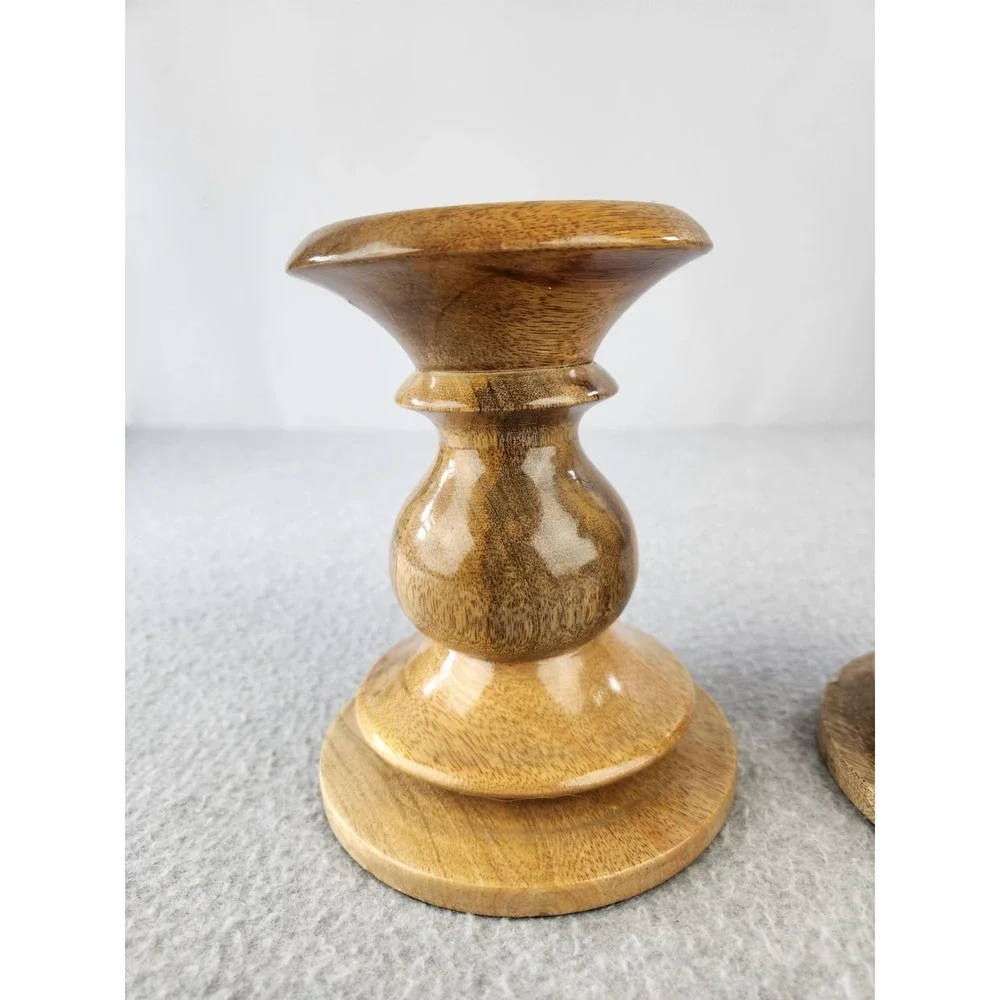 Pottery Barn Candle Holder Turned Wood Pillar Bougeoir Vintage MCM Wooden Decor